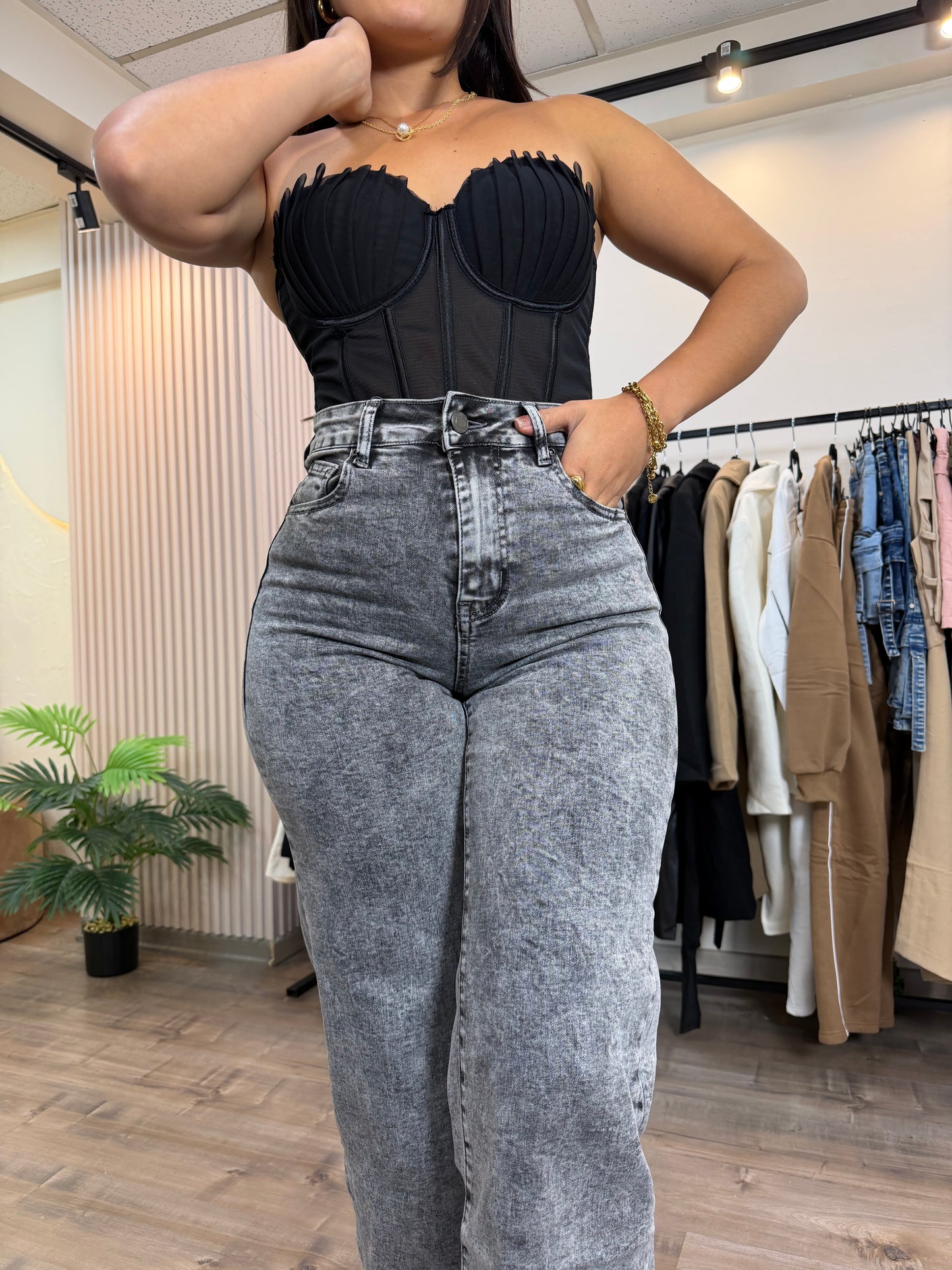 WIDE LEG JASPEADO GRIS