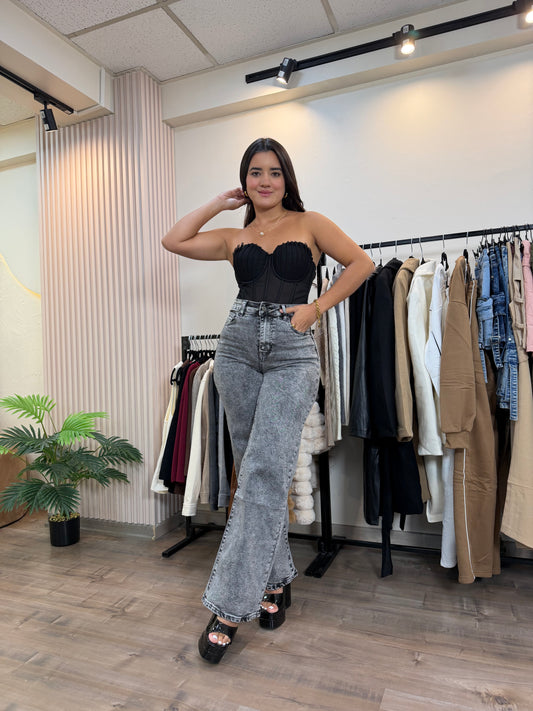 WIDE LEG JASPEADO GRIS